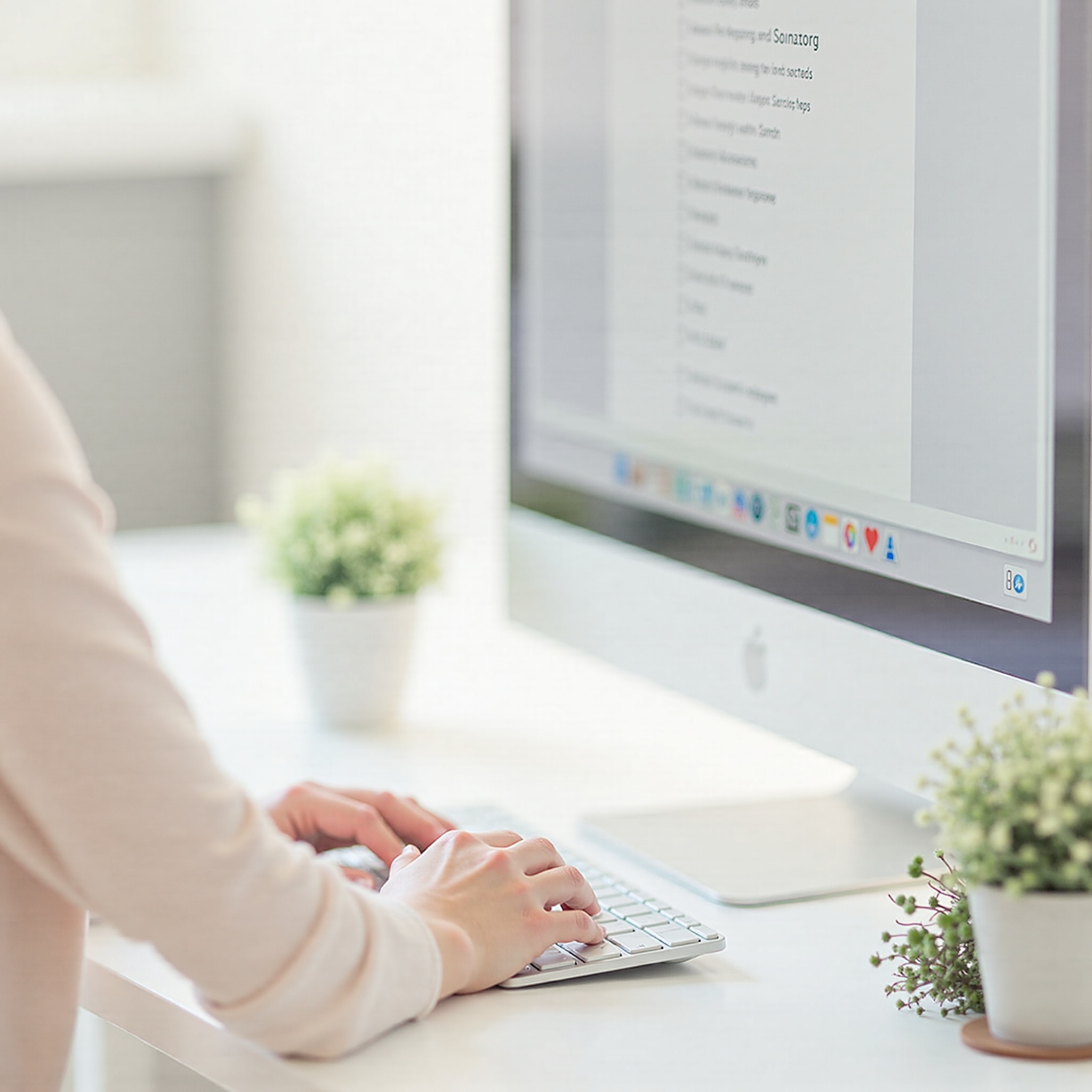 Hands typing with checklist on screen